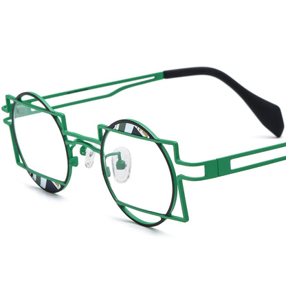 Colourful Titanium Round Optical Glasses - Green - MCROONS