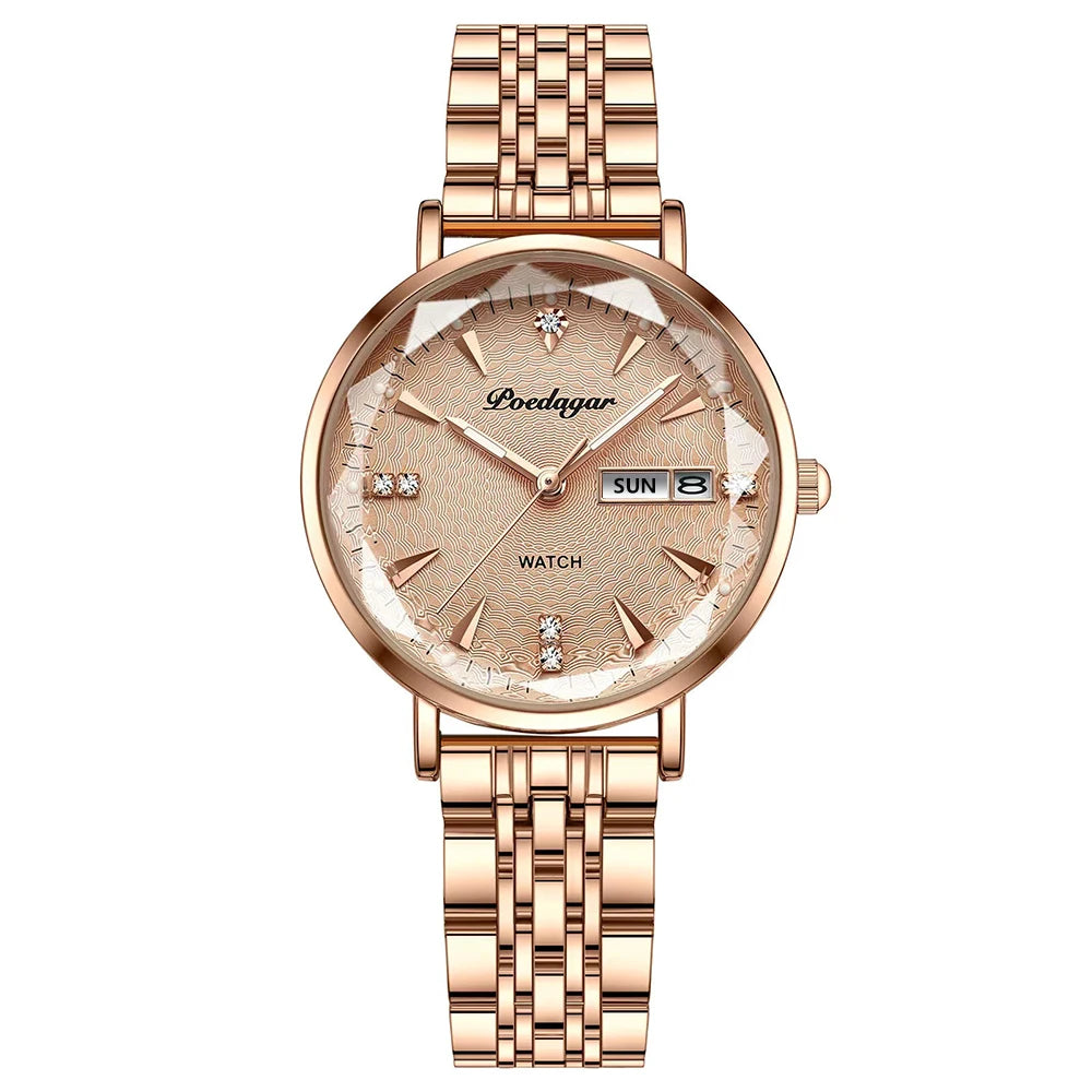 Poedagar 312 Women's Luxury Quartz Watch – Stainless Steel Band, Waterproof, Date