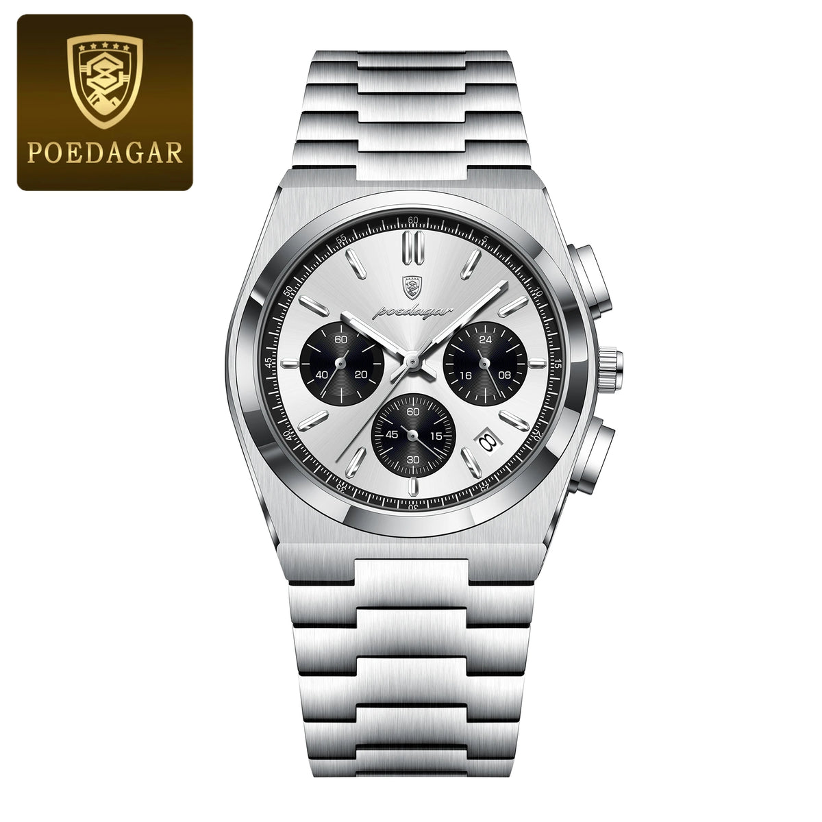 Poedagar 970 Men's Luxury Chronograph Quartz Watch – Stainless Steel Band, Waterproof, Luminous, Date
