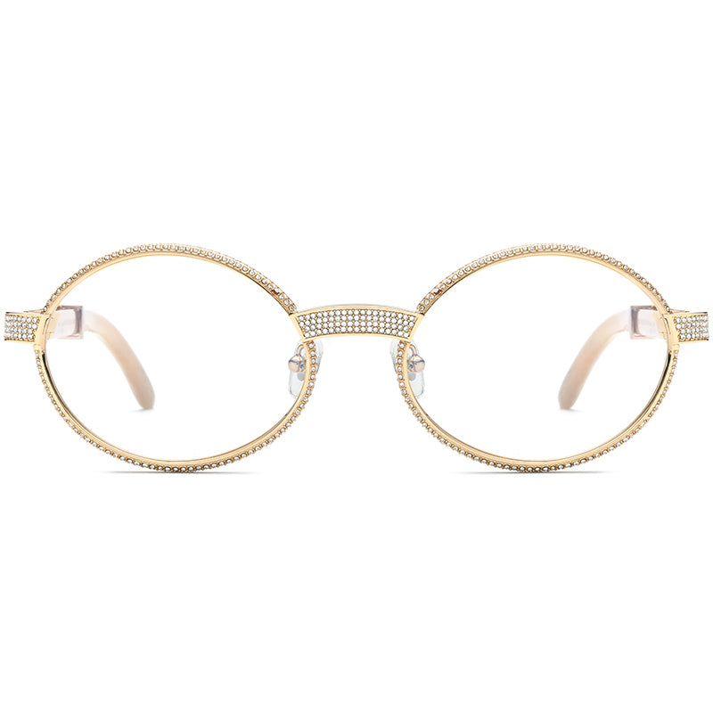 Diamond-Set Round Buffalo Horn Optical Glasses - MCROONS - White front view