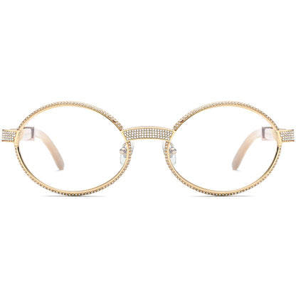Diamond-Set Round Buffalo Horn Optical Glasses - MCROONS - White front view