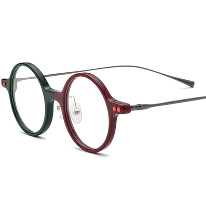 Retro Acetate Titanium Round Optical Glasses - Green Red - MCROONS