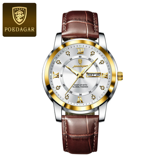 Poedagar 936 Men's Luxury Quartz Watch – Stainless Steel Band, Waterproof, Luminous, Date
