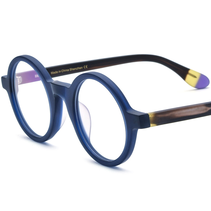 Retro Round Acetate Optical Glasses Frame - Matte Blue - MCROONS