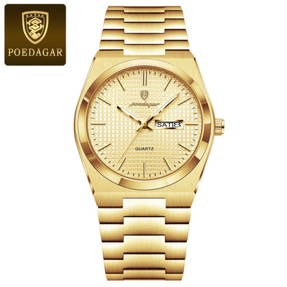 Poedagar 821 Men's Luxury Quartz Watch – Stainless Steel Band, Waterproof, Luminous, Date