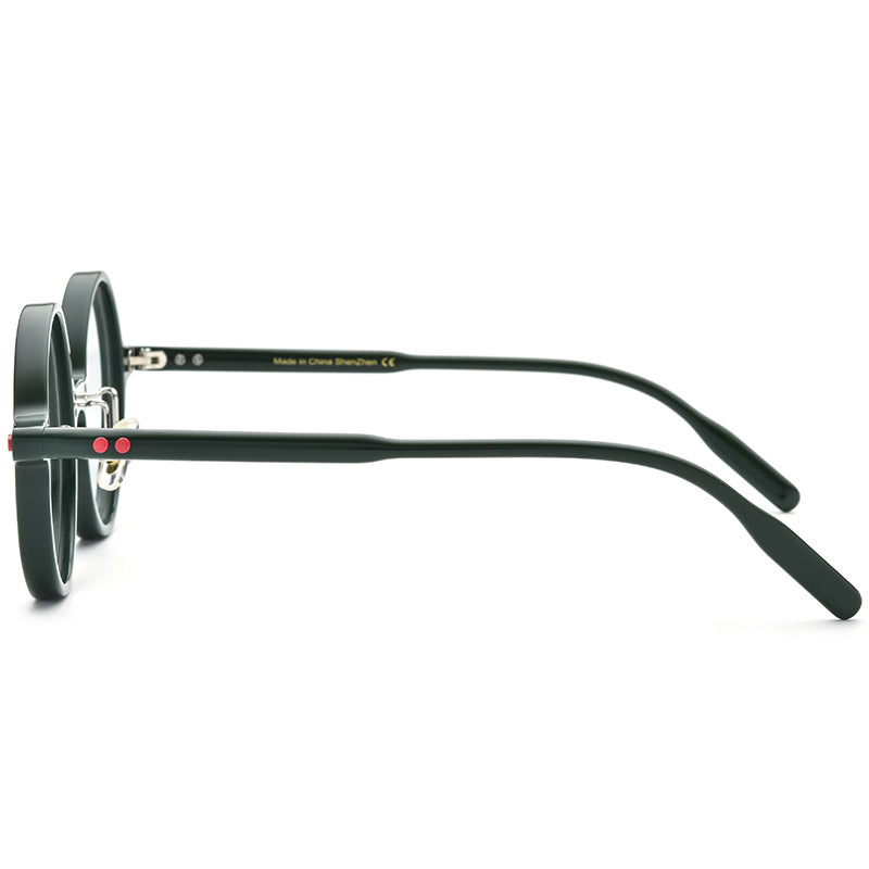 Vintage Round Acetate Optical Glasses Frame - MCROONS - Dark Green side view