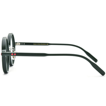 Vintage Round Acetate Optical Glasses Frame - MCROONS - Dark Green side view