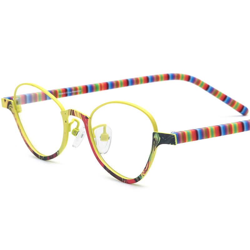 Acetate Titanium Cat Eye Optical Glasses Frame - Yellow - MCROONS