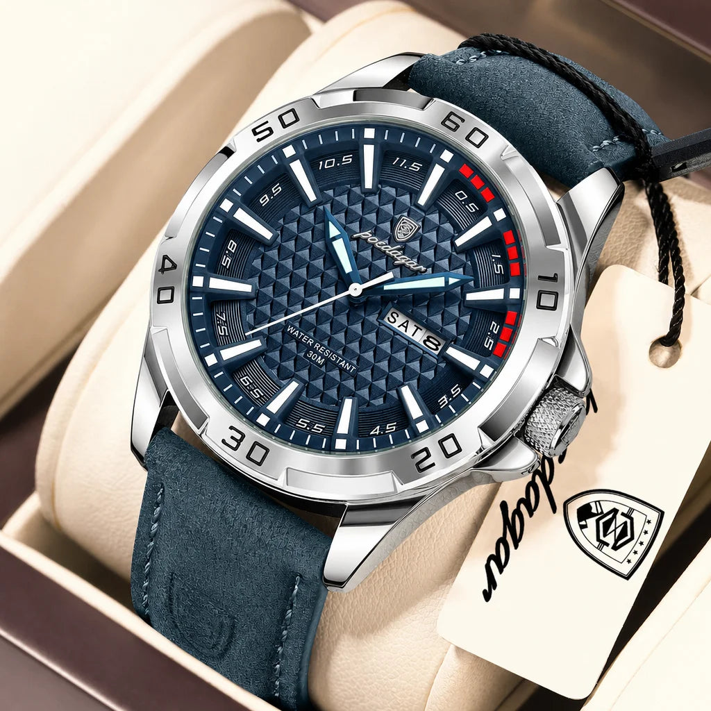 Poedagar 895 Men's Luxury Quartz Watch – Leather Strap, Waterproof, Luminous, Date