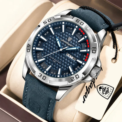 Poedagar 895 Men's Luxury Quartz Watch – Leather Strap, Waterproof, Luminous, Date