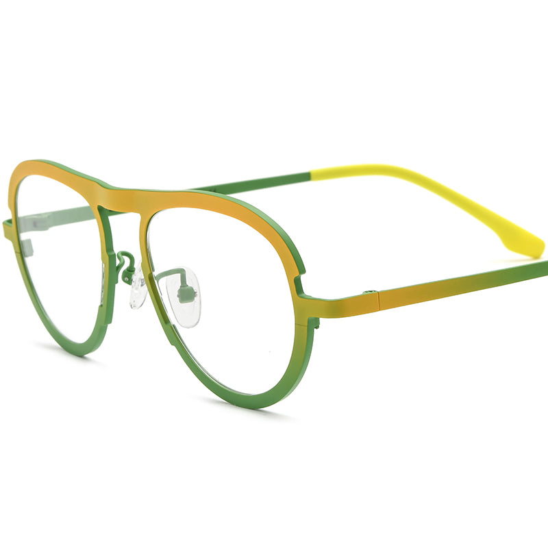 Colourful Titanium Pilot Optical Glasses Frame Retro - Matte Yellow Green - MCROONS