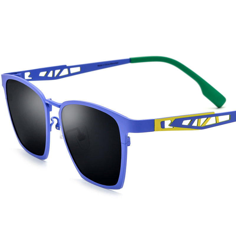 Colourful Titanium Square Sunglasses - Blue Grey Lens - MCROONS