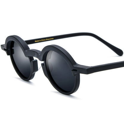 Retro Multicolour Round Matte Acetate Polarized Sunglasses UV400 - Black Gray Lens - MCROONS