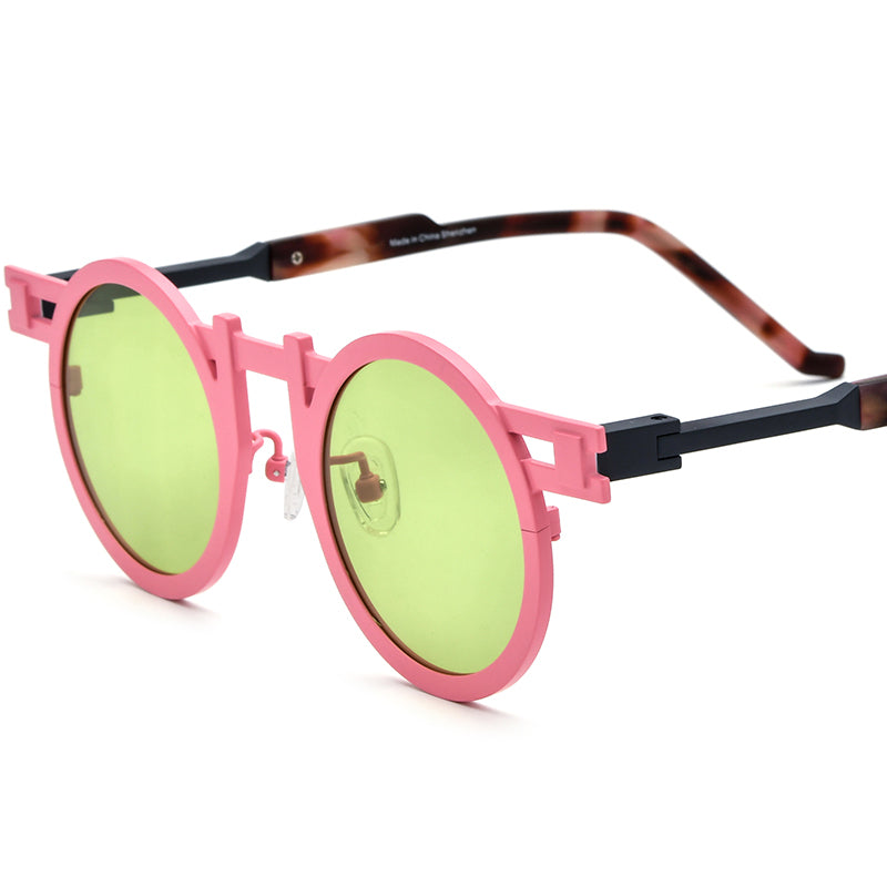 Colourful Titanium Retro Round Polarized Sunglasses - Pink - MCROONS