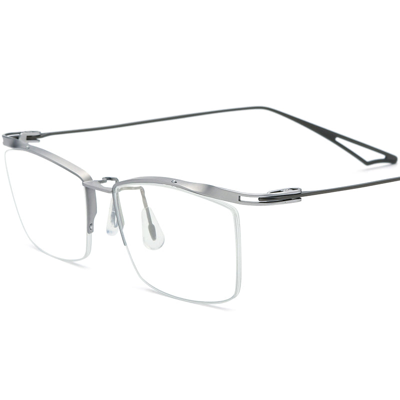 Half-Rim Square Titanium Optical Glasses Frame - MCROONS - Silver Gray