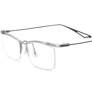 Half-Rim Square Titanium Optical Glasses Frame - MCROONS - Silver Gray