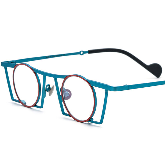Titanium Small Round Optical Glasses Frame Vintage - Red Blue - MCROONS