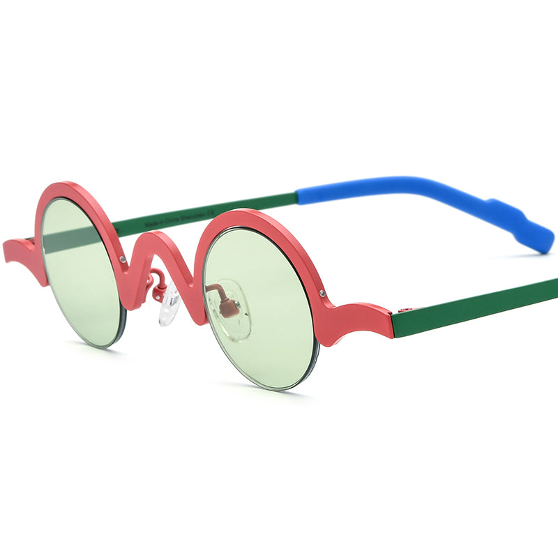 Titanium Semi-Rimless Round Polarised Sunglasses - Red Frame Green Lens - MCROONS