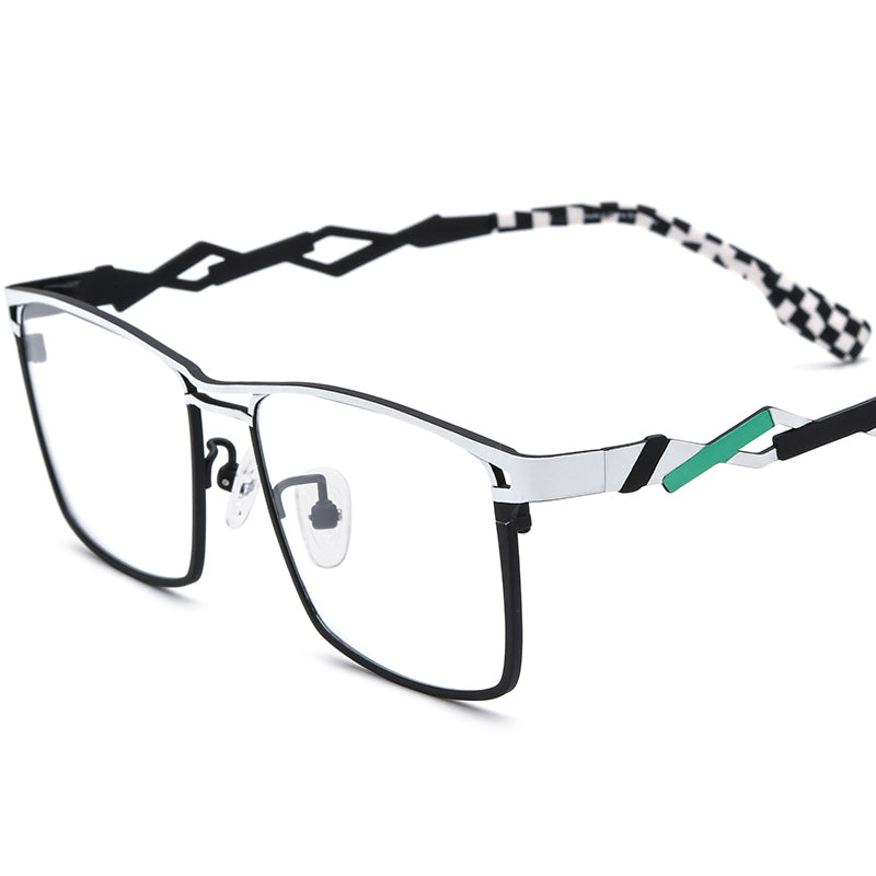 Colourful Titanium Square Optical Glasses - White Black - MCROONS