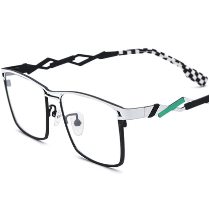 Colourful Titanium Square Optical Glasses - White Black - MCROONS