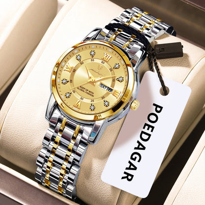 Poedagar 769 Women's Luxury Quartz Watch – Stainless Steel Band, Waterproof, Luminous, Date