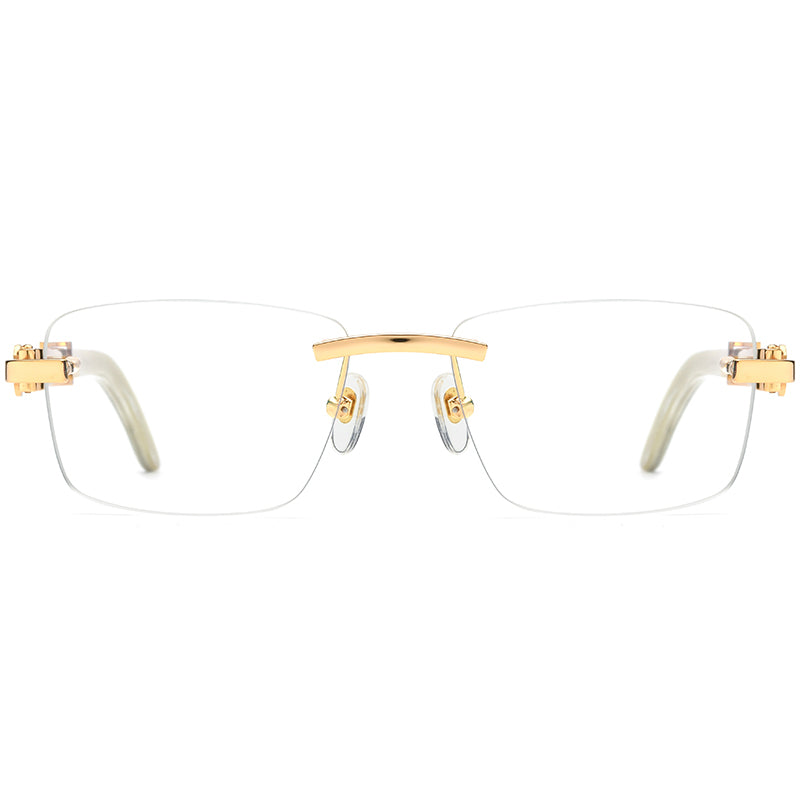 Rimless Square Buffalo Horn Optical Eyeglasses Frame - MCROONS - Front View