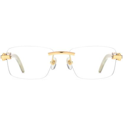 Rimless Square Buffalo Horn Optical Eyeglasses Frame - MCROONS - Front View