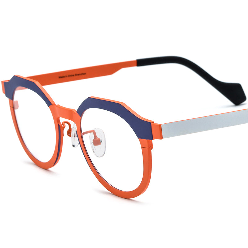 Colourful Titanium Cat Eye Optical Glasses Frame - Matte Blue Orange Frame - MCROONS