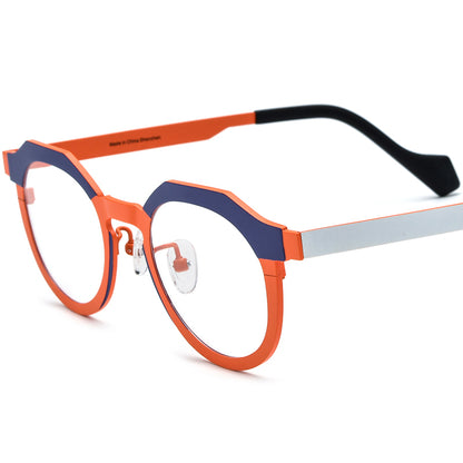 Colourful Titanium Cat Eye Optical Glasses Frame - Matte Blue Orange Frame - MCROONS