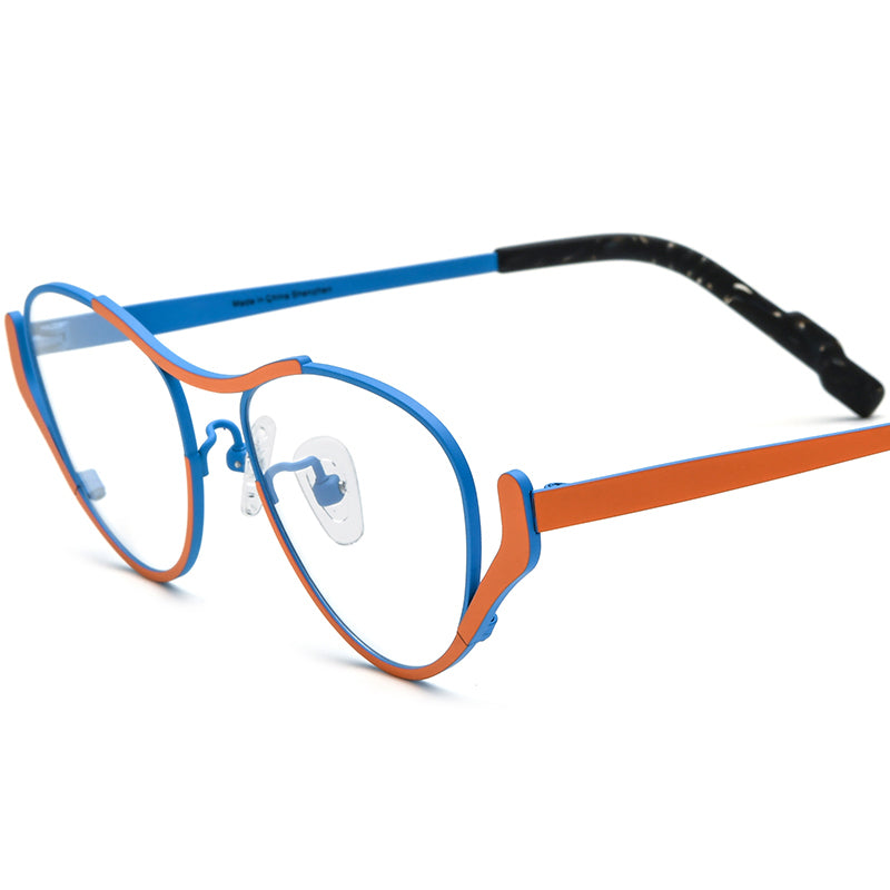 Colourful Titanium Retro Cat Eye Optical Glasses Frame - Orange Blue - MCROONS