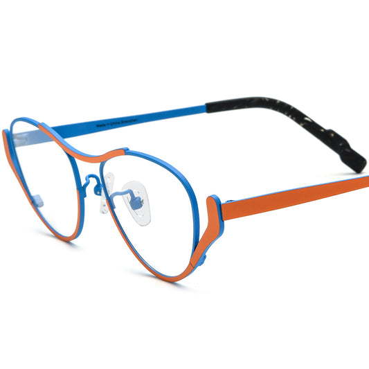 Colourful Titanium Retro Cat Eye Optical Glasses Frame - Orange Blue - MCROONS