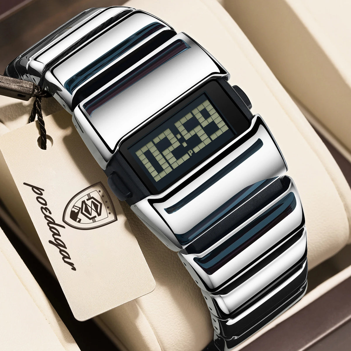 Poedagar E126 Men's Luxury Chronograph Digital Watch – Stainless Steel Band, Waterproof, Luminous, Date