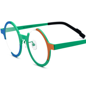 Colourful Titanium Semi-Rimless Round Optical Glasses Retro - Matte Light Green - MCROONS