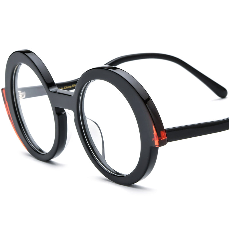 Multicolour Vortex Acetate Round Optical Glasses Frame Retro - Black - MCROONS