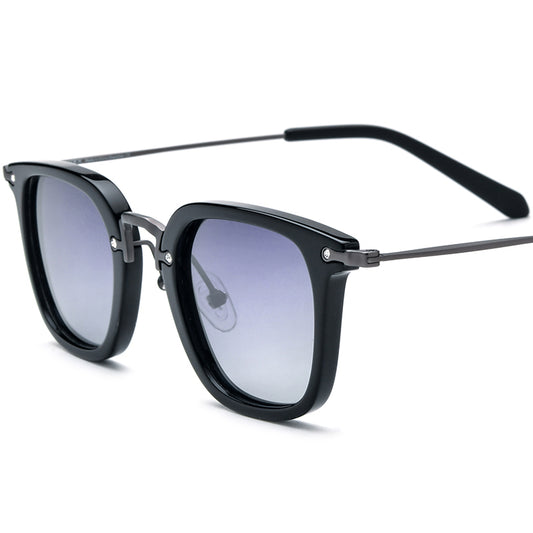 Mirrored Acetate Titanium Square Sunglasses - Black Gradient Gray Lens - MCROONS
