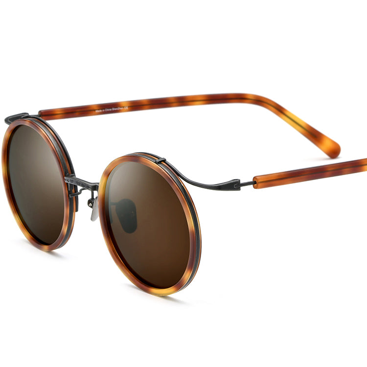 Acetate Titanium Round Polarized Sunglasses - Tea - MCROONS