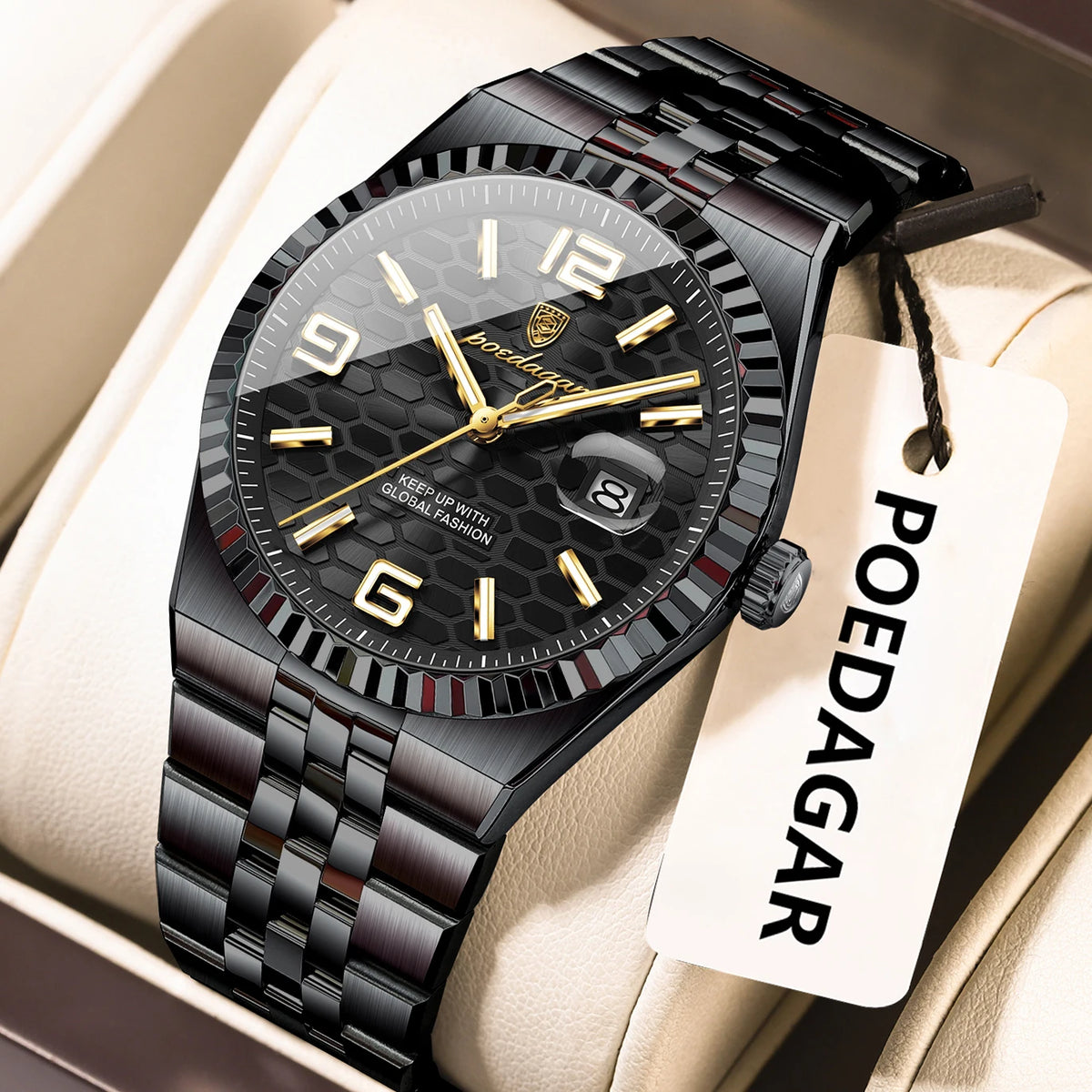 Poedagar 839 Men's Luxury Quartz Watch – Stainless Steel Band, Waterproof, Luminous, Date