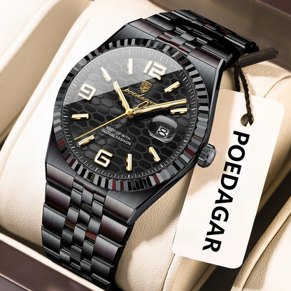 Poedagar 839 Men's Luxury Quartz Watch – Stainless Steel Band, Waterproof, Luminous, Date