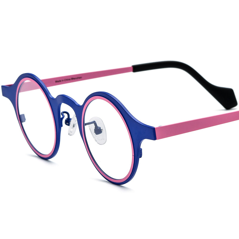 Colourful Titanium Round Optical Glasses Frame Vintage - Matte Blue - MCROONS