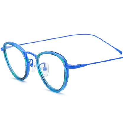 Vintage Acetate Titanium Cat Eye Optical Glasses - Blue - MCROONS