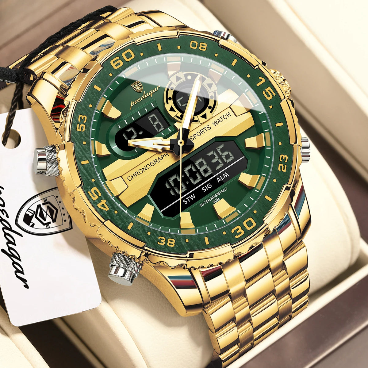 Poedagar E122 Men's Luxury Chronograph Quartz Watch – Stainless Steel Band, Waterproof, Luminous, Date
