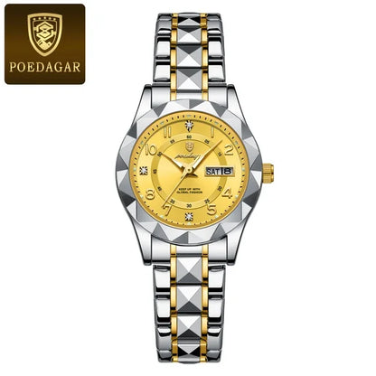 Poedagar 782 Women's Luxury Quartz Watch – Stainless Steel Band, Waterproof, Luminous, Date