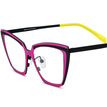 Colourful Titanium Cat Eye Optical Glasses - Matte Pink Black - MCROONS