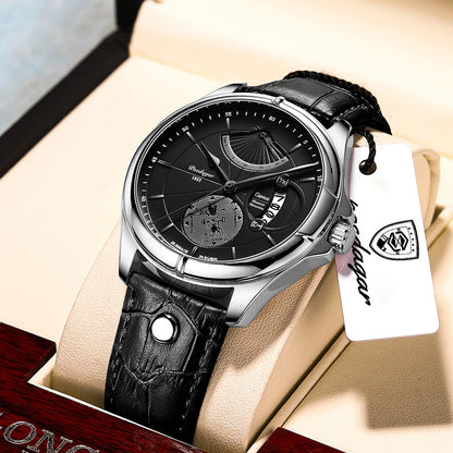 Poedagar 802 Men's Luxury Quartz Watch – Leather Strap, Waterproof, Date