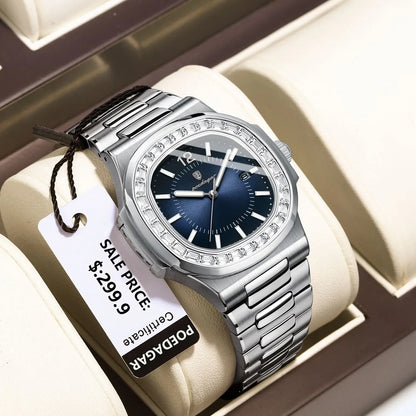 Poedagar 918 Men's Luxury Quartz Watch – Stainless Steel Band, Waterproof, Luminous, Date