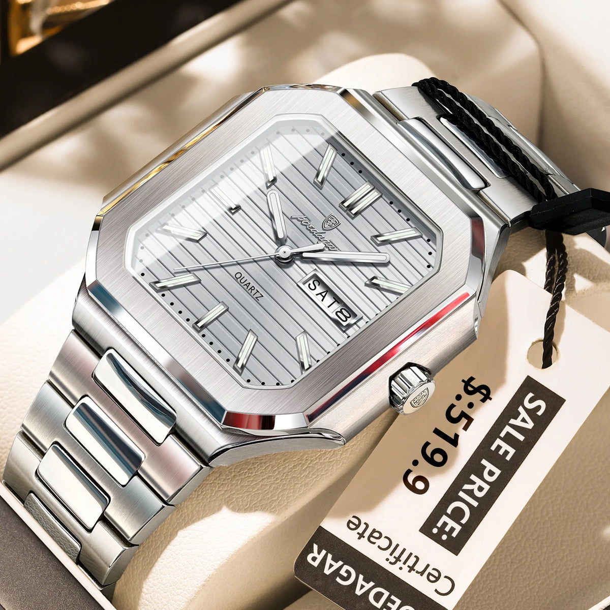 Poedagar 672 Men's Luxury Quartz Watch – Stainless Steel Band, Waterproof, Luminous, Date