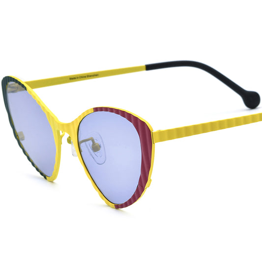 Vintage Cat Eye Polarized Titanium Sunglasses - Yellow - MCROONS