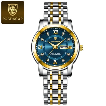 Poedagar 769 Women's Luxury Quartz Watch – Stainless Steel Band, Waterproof, Luminous, Date