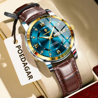 Poedagar 936 Men's Luxury Quartz Watch – Stainless Steel Band, Waterproof, Luminous, Date