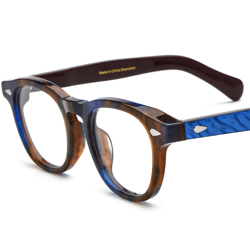 Small Square Acetate Optical Glasses Frame Vintage - Brown Blue - MCROONS